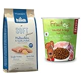 Bosch HPC Soft Junior Hühnchen & Süßkartoffel | halbfeuchtes Hundefutter Single Protein 1 x 2.5 kg + Bosch Finest Snack Concept Fruitees Frische Wachtel und Feige 4 X 200g| ohne Getreide