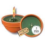 Lavalis 2x Outdoor Kerze, handbefüllte Terrakotta-Kerzen aus recyceltem Wachs, 20h Brenndauer, 5cm Flammenhöhe, Flammschale, Gartenkerzen, für Hochzeiten & Feste, 11,5cm Ø