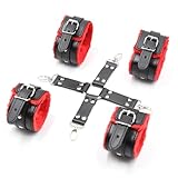 RICVIL Rückenfessel Cross Schnalle Handschellen und Fuß Manschetten Leder Plüsch BDSM Sex Bondageset Fessel Set Extrem SM Sex Spielzeug für Erfahr Betten Fesseln Spiel,Rot,Adjustable,Black Schwarz