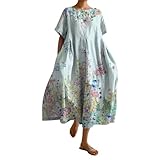 Sommerkleider für Damen, Retro, botanisches Design, bedruckt, lässig, lockeres Kleid mit Tasche, weißes Kleid für Damen, hellblau, 4XL
