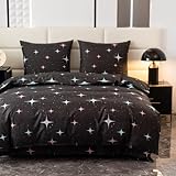 Cotton Market Bettwäsche - Bettwäsche-Sets 3 Teilig - Bettbezug 155x200 cm und 2 Kissenbezug 70x80 cm - Sterne(Schwarz)
