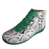 IQYU Militär Damen-Reißverschluss, rund, flach, modisch, Zehenseite, Bedruckt, Stiefel, Schnürstiefel für Damen mit Leopardenmuster Leopardenmuster Damen Schuhe