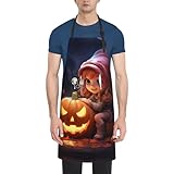 HVTTIOR Halloween-Küchenschürze mit niedlichem Kürbisdruck, wasserdicht, 71,1 x 83,8 cm, für Erwachsene, mit Taschen, verstellbarer Kittel zum Kochen