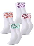 Utensilsto 4 Paar Tennissocken Damen 39-42 Sportsocken Damen Baumwollesocken lustige Socken Geschenke Socken Strümpfe mit lächeln Motiv