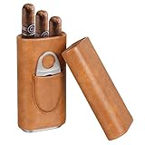Xinzistar Zigarrenetui für 3 Zigarren Set, Leder Zigarren Etuis mit Zigarrenschneider, Tragbarer Humidor Zigarren für Reise Kurztrips (Hellbraun)