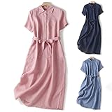 Sommerkleider Damen Leicht Und Luftig, Leinen Kleider Damen Sommer Blusenkleid Mit Brusttasche Hemdkleid Casual Locker Midikleid Mode Einfarbig Kleid Leinenkleid Shirtkleid für Frauen