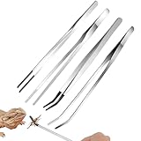 KAIYAYA 4 Stück Aquarium Pinzetten Set, Pinzette Lang 27 cm mit Gummispitze, Gerade und Gebogene Pinzette Edelstahl Pinzetten Groß für Wasserpflanze Zange Futterzange Pflanzenpinzette Gartenarbeiten