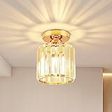 ALLOMN Golden Kristall Deckenleuchte, Moderne Kristall-Deckenleuchte Halbbündige Montage LED-Kristall-Kronleuchter Passend für Schlafzimmer Esszimmer Flur Küche Balkon Veranda Eingangsbereich