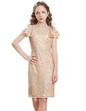GRACE KARIN Festliche Kleider Mädchen Goldenes Kleider Kurzarm Knielang Ballkleid mit Pailletten 8-10 Jahre