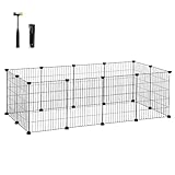 SONGMICS Freilauf, DIY-Kleintiergehege, Kleintierkäfig, Kaninchen, Meerschweinchen, Metallgitter, 143 x 73 x 46 cm, schwarz LPI01H