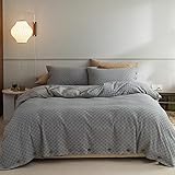 TFBHL Bettwäsche-Set, gewaschene Baumwolle, für Doppelbett, Queen-Size-Bett, Bettbezug-Set mit Knopfverschluss, Waffelgewebe, weich, 4-teiliges Bettwäsche-Set mit Spannbetttuch, Kissenbezügen