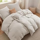 BEDSURE Bettwäsche 135x200 4teilig Bettbezug - Weiche Baumwollähnlich Bettwäsche-Set 135 x 200 cm 2er Set mit 2 Kissenbezüge 80x80 cm, ÖKO-TEX Deckenbezug Bedding Natur mit Reißverschluss