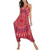 Nuofengkudu Damen Blumen Boho Jumpsuit V Ausschnitt Rückenfrei Overall Leichte Playsuit Sommerkleid Outfits Strandkleid Sommeroutfit