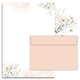 20x Briefpapier Blumenmotiv mit 10 Umschlägen in Beige E&G Klasse Erwachsene A4 Beige Pastell Brieffreunden Natur Stil Einladungspapier Briefpapierset Blumen Brief Korrespondenz Postpapier