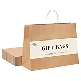 Switory 25 Stk Braun Papiertüten mit Henkel - 41 x 15 x 30 cm Groß Geschenktüten Papiertragetaschen Kraftpapiertüte zum Einkaufen, DIY, Geschäfte, Geburtstag, Party