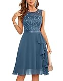 Berylove Festliche Kleider Für Damen Glitzer Kleider Kleid Zur Hochzeit Gast Bridesmaids Cocktailkleid Damen Elegant Für Hochzeit Ball Kleider Mini Kleid BLP7052XP Grey Blue XL