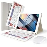LAMA iPad-Tastaturhülle mit Maus, kabellose Tastatur für 10,2 und 26,7 cm große iPad (9. 2021/8. 2020/7. Generation 2019, Air 3 2019, Pro 2017), abnehmbare Tastatur und Stifthalter, Grau