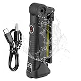 Magnetische Taschenlampe, USB-Arbeitslicht - 500 Lumen schwarze wiederaufladbare LED-Taschenlampen,360 Grad drehbare magnetische Basis-Grilllicht-Taschenlampen für Campingarbeiten