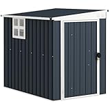 Outsunny Metall Gerätehaus 2,7m² 128x193x181cm Geräteschuppen mit Pultdach Fenster Abschließbarer Tür wetterfest Gartenhaus Outdoor Garten Schuppen für Hinterhof Außenbereich Dunkelgrau