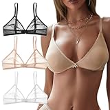 Sexy Blume Spitze Weiche Körbchen ohne Bügel BH für Frauen Schlaf-BH, Schwarz, Beige und Weiß, Large