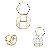 Vintage Schmuckschatulle aus Glas, Schmuckschatulle Glas, Golden Geometrische Schmuck Organizer, Geometrische Ringschatulle, Geometrische Schmuckschatulle aus Glas, für Schmuck, Ringe, Armbänder