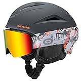 Odoland Skihelm und Skibrille Set Snowboardhelm mit Snowboardbrille für Damen und Herren und Jugend Ski Goggles UV 400 Schutz Windwiderstand Snowboard Brille zum Skifahren und Bergsteigen