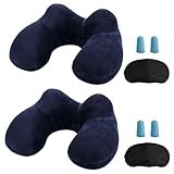 MOCOCITO 2-Set Reisekissen Aufblasbares/Nackenkissen Ergonomisch Aufblasbare Hergestellt waschbarem Kissenbezug Nackenhörnchen ideal für Reisen mit dem Auto, Flugzeug, Zug, Büro(Blau)