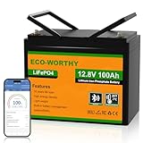 ECO-WORTHY LiFePO4 12V 100Ah Bluetooth mit 100A BMS Low Temperature Schutz und Max. 15000 Zyklens,1280Wh Lithium Batterie 12V 100Ah Autobatterie für Wohnmobil,Wohnwagen,Boot
