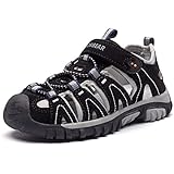 HOBIBEAR Kinder Jungen Outdoor Sandalen Trekkingsandalen Sport Sandalen Mädchen Geschlossen Wandernsandalen Sommer Atmungsaktiv Rutschfest Hiking Sandal Sportsandalen für Kinder Schwarz，33 EU