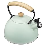 Navaris Wasserkessel mit Pfeife - Teekessel Flötenkessel - Camping oder Zuhause - 2,3L Wasserkessel Induktion - Geeignet für viele Herdarten inkl. Gasherd und Induktion - Mint Grün