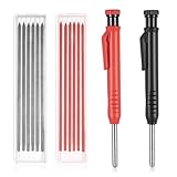 2er Tieflochmarker Bleistift Baustellen Bleistifte, Zimmermannsbleistift Set mit 12 Bleistiftminen 2 Farben,Tischler Bleistift Bohrlochmarker Tiefenlochmarker für Schreinerei Baubleistift Handwerker