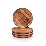 Indus Lifespace Speiseteller aus Akazienholz, rund, Set mit 4 Holztellern zum Essen von Salat, Obst, Speisen, Teller, leicht (15,2 x 15,2 x 1,9 cm)