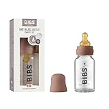 BIBS Baby Glass Bottle, Vermindert Koliken, Runder Sauger aus Naturkautschuklatex, Unterstützt das Stillen. Hergestellt in Dänemark, Complete Set - 110 ml, Woodchuck
