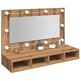 Hoopleep LED Spiegelschrank Artisan-Eiche, 90x31,5x62 cm, mit USB-Licht umschaltbar, feuchtigkeitsbeständig, für Bad & Schlafzimmer, Wandmontage oder Standfuß, viel Stauraum