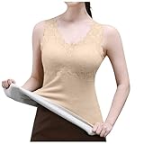 Generisch Verdickte Thermoweste für Damen mit eingebauter Polsterung, Lagenoberteil für Komfort und Wärme im Herbst und Winter Damen Pullover Wolle (Beige, XL)