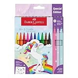 Faber-Castell 554213 - Filzstifte Set Einhorn, 13 Fasermaler in Standard- und Pastellfarben, inkl. Einhorn Sticker