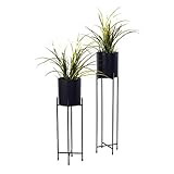 Metall Blumentopfständer 2er Set - Ständer mit schwarzen Töpfen - 74 und 58 cm - Blumentopfhalter mit Topf - Planzenständer rund