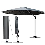 BRAST® Alu Sonnenschirm Ampelschirm | Ø300cm Grau | TÜV geprüft | viele Modelle | Schützhülle | UV-Schutz 50+ | wasserabweisend | drehbar & höhenverstellbar