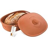 Römertopf Keramik Brottopf aus Ton, ideal für die Aufbewahrung von Brot und Gebäck 30x21cm, terrakotta