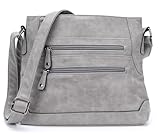 irisaa Schultertasche Damen Handtasche, Medium Umhängetasche praktische Henkeltasche mit vielen Fächern, Vintage Look mit Reißverschluss, DKB Farbe:Grau