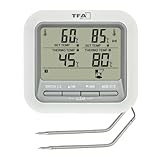 TFA Dostmann Digitales Grill-Thermometer Bratenthermometer, 14.1516, mit 2 Edelstahlsonden, Fleischthermometer für Backofen und Grill, bis 300°C, mit Alarmfunktion, Rind/Schwein/Hühnchen/Fisch, weiß