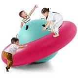 COSTWAY Aufblasbare Kuppelwippe für Kinder, 223 cm große Kinderwippe zum Rollen, Neigen, Klettern & Hüpfen mit 6 integrierten Griffen, Outdoor-Wippe für Kinder ab 5 Jahren (Rosa + Grün)