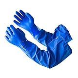 LANON 66cm Gummihandschuhe Lang, PVC Teichhandschuhe Wasserdicht, Schutzhandschuhe Chemikalien, Beständig gegen Säure, Alkaline und Ölschutz, L/9
