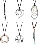LOLIAS 6 Stück Lange Anhänger Halsketten Für Frauen Modeschmuck Einfache Lange Federblatt Herz Türkis Kostüm Y Halskette Damen Statement Lange Halskette Set Boho
