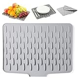 O OLAX Abtropfmatte Geschirr,Silikon Abtropfmatte Spüle mit Effektiver Wasserumleitung, Auslaufsicherer Arbeitsplattenschutz Aus Silikon und Rutschfestem Design, Abtropfmatte Spüle für Küchenspüle