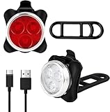 LED Licht 2er Set USB Aufladbar, Helles Licht, Kompakt und Wasserdicht, Langlebiger Akku, LED Lampe Set für Außenbereich, kann auch als Kinderwagen Licht/Helm Licht (1White and 1Red Lights)
