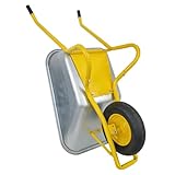 Matrix Schubkarre Profi 100l Liter 250 kg mit zusätzlichem Bodenblech Luftrad Schubkarren groß Garten Scheibtruhe Bauschubkarre | Mulde verzinkt | Metall Felge mit Kugellager | Farbe gelb
