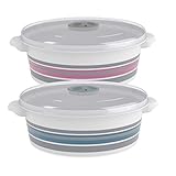 IGS Mikrowellengeschirr Mikrowellenteller Mikrowellenkasserolle Mikrowellen Kasserolle Geschirr mit Dampfventil 2 Stück, 2 Liter
