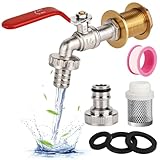Kugelauslaufhahn 1/2 Zoll Kugel-Auslaufventil Messing Wasserhahn Regentonne Universal Frostsicher Garten Wasserhahn mit Schlauchverschraubung+Filtersieb,Regenwassertank IBC Tank Zubehör