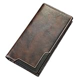 Rindsleder Vintage Geldbörse Echtes Leder Herren Lange Handtasche RFID Funktion Urlaub Geschenke Multifunktionale Business Geldbörse, coffee, 7.6in*3.9in*0.78in, 3